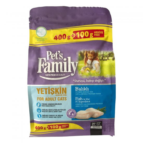 PET'S FAMİLY KEDİ MAMA KEDİ MAMA BALIKLI YETİŞKİN 400+100GR