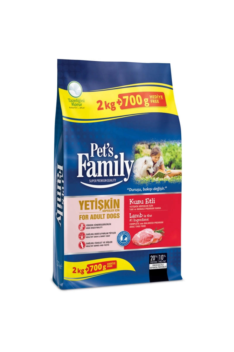 PET'S FAMİLY KÖPEK MAMA YET.KUZU ETLİ 2000+700GR