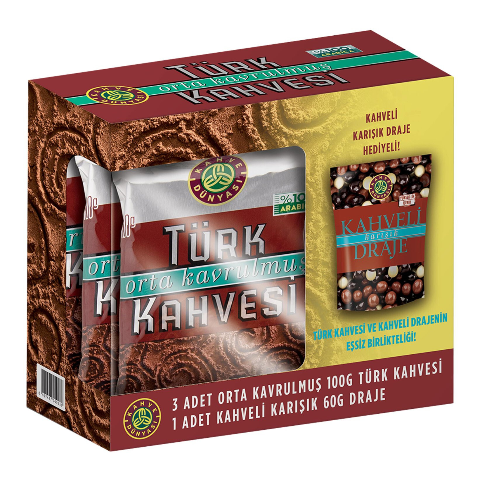 KAHVE DÜNYASI ORTA KAVR.TÜRK KAHVESİ 3X100GR DRAJE HED.
