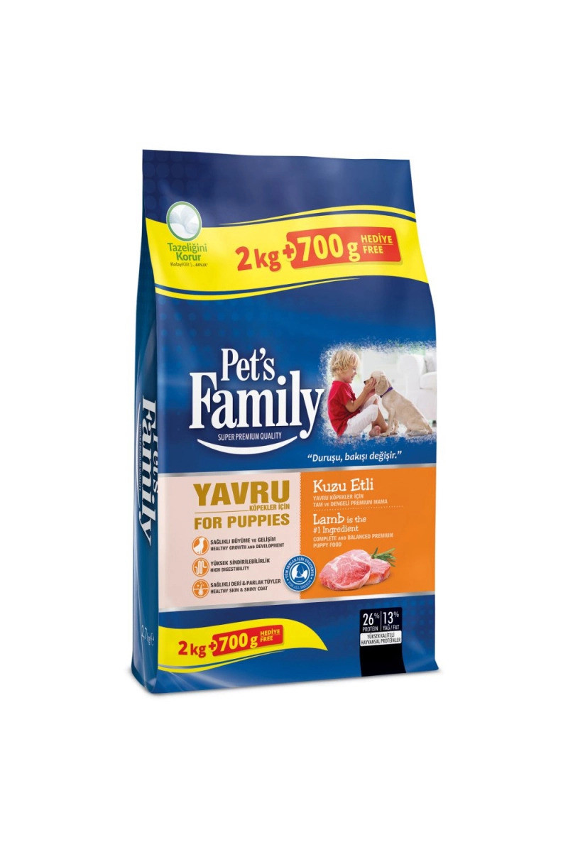 PET'S FAMİLY KÖPEK YAVRU MAMA KUZU ETLİ 2000+700GR